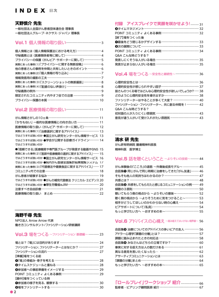 患者コミュニティリーダー養成講座
目次一覧