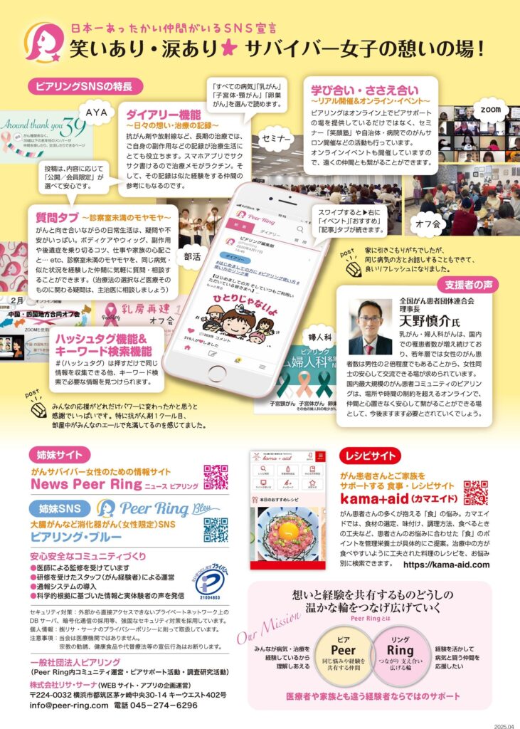 女性がん患者コミュニティ「ピアリング」チラシ裏